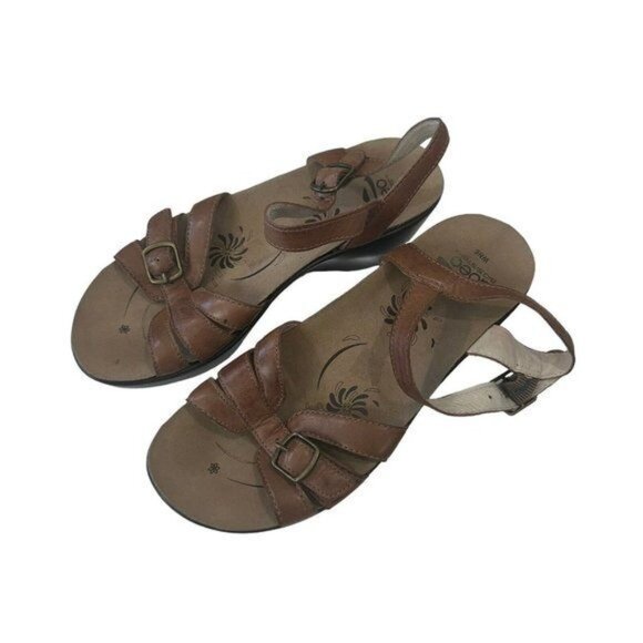 Abeo Bio Sistem Wedge Sandals Women SZ N6 Brown Leather Adjustable Buckle Strap - Picture 2 of 13